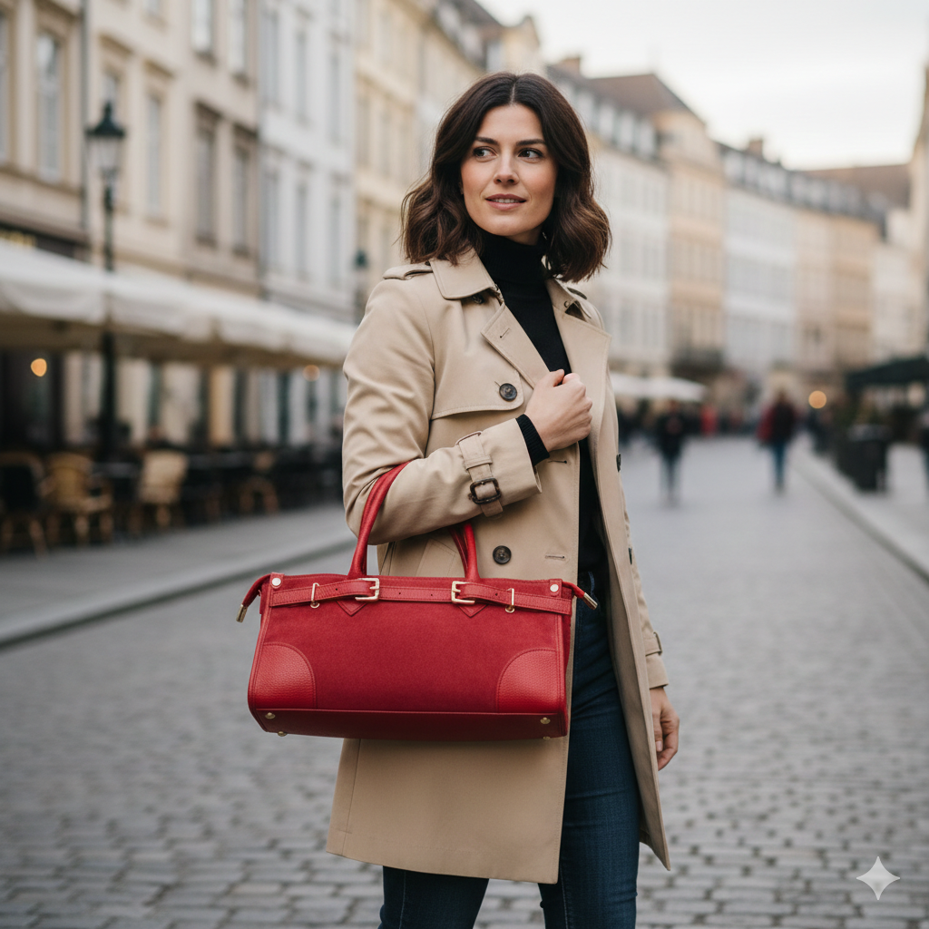 Borsa da donna in vera pelle rossa Evelin