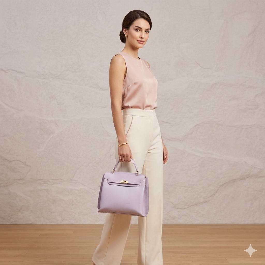 Borsa da donna in pelle naturale lilla Raluca