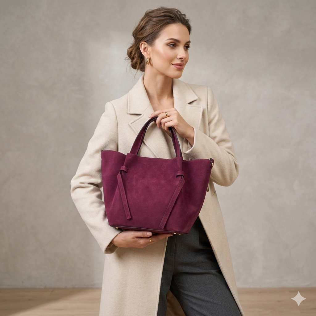 Borsa da donna in camoscio prugna Loretta