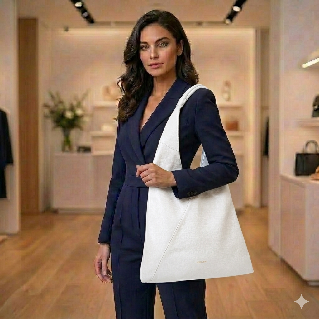 Borsa da donna in pelle naturale bianca Camelia