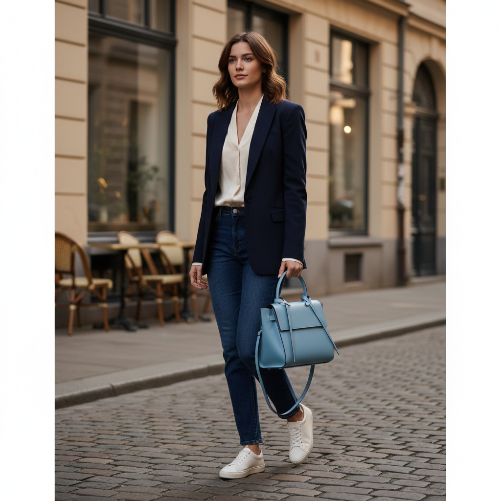 Borsa da donna in vera pelle blu Erika