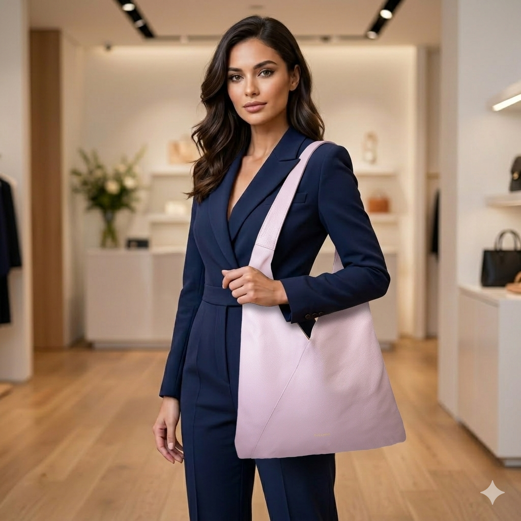 Bolso de mujer de piel natural rosa claro Camelia