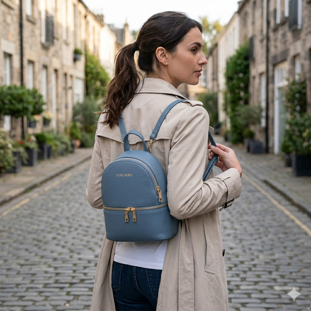 Zaino da donna in vera pelle blu Teen Spirit