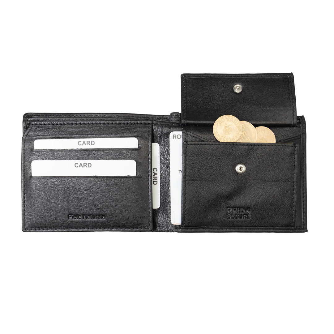 Portafoglio da uomo in pelle naturale nero Carol, protezione RFID