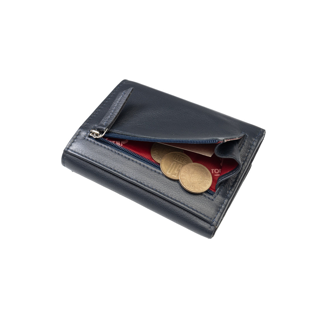 Portafoglio da donna in vera pelle blu navy Ellis, protezione RFID