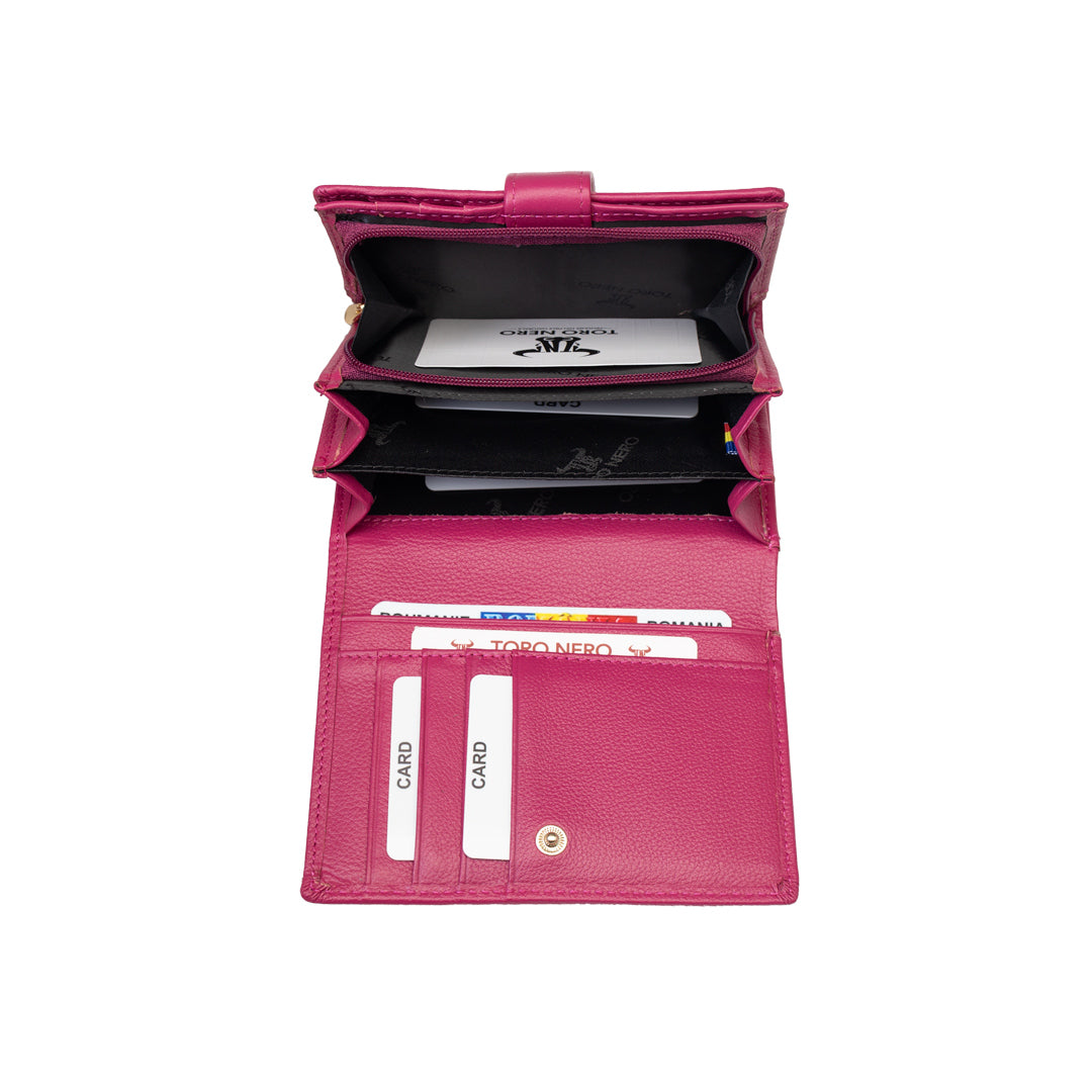 Portefeuille pour femmes en cuir véritable fuchsia-detail Little