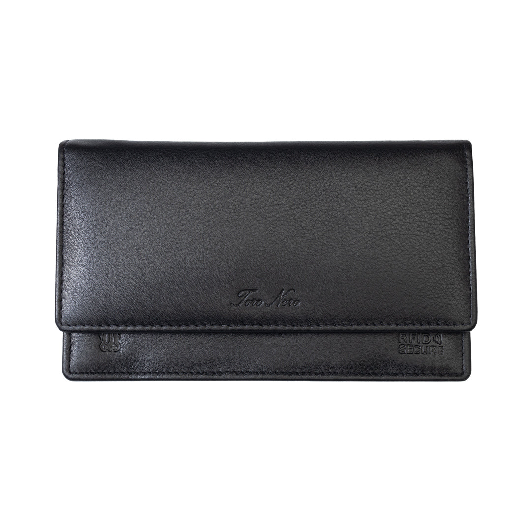 Portafoglio donna in vera pelle nero Cloudy, protezione RFID