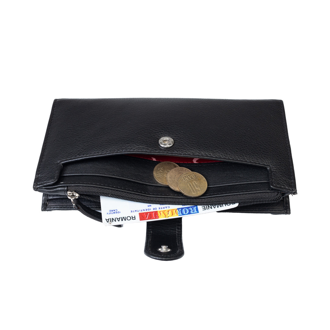 Portafoglio donna in pelle naturale nera Cory, protezione RFID