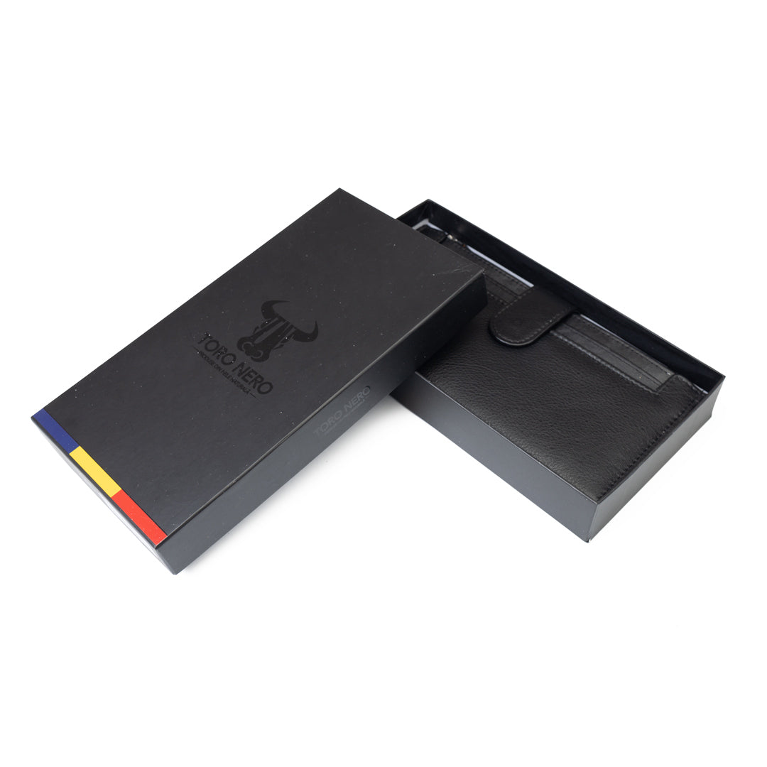 Portafoglio donna in pelle naturale nera Cory, protezione RFID