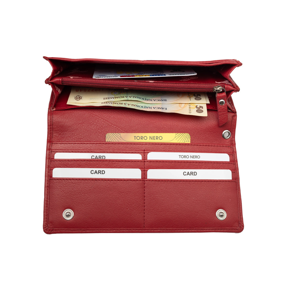 Portafoglio donna in vera pelle rosso Chiara, protezione RFID