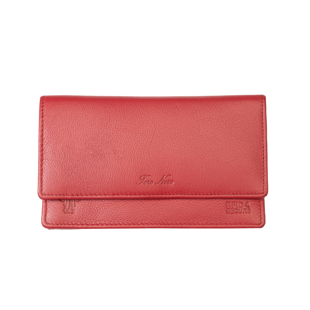 Portafoglio da donna in vera pelle rosso Cloudy, protezione RFID