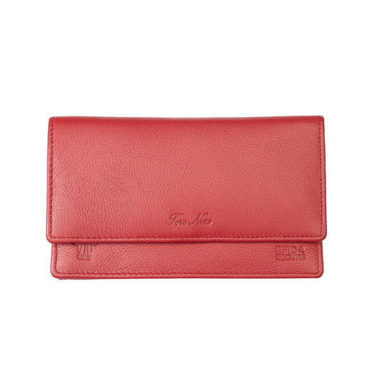 Portafoglio da donna in vera pelle rosso Cloudy, protezione RFID