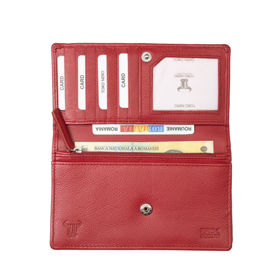 Portefeuille femme en cuir véritable rouge Cloudy, protection RFID