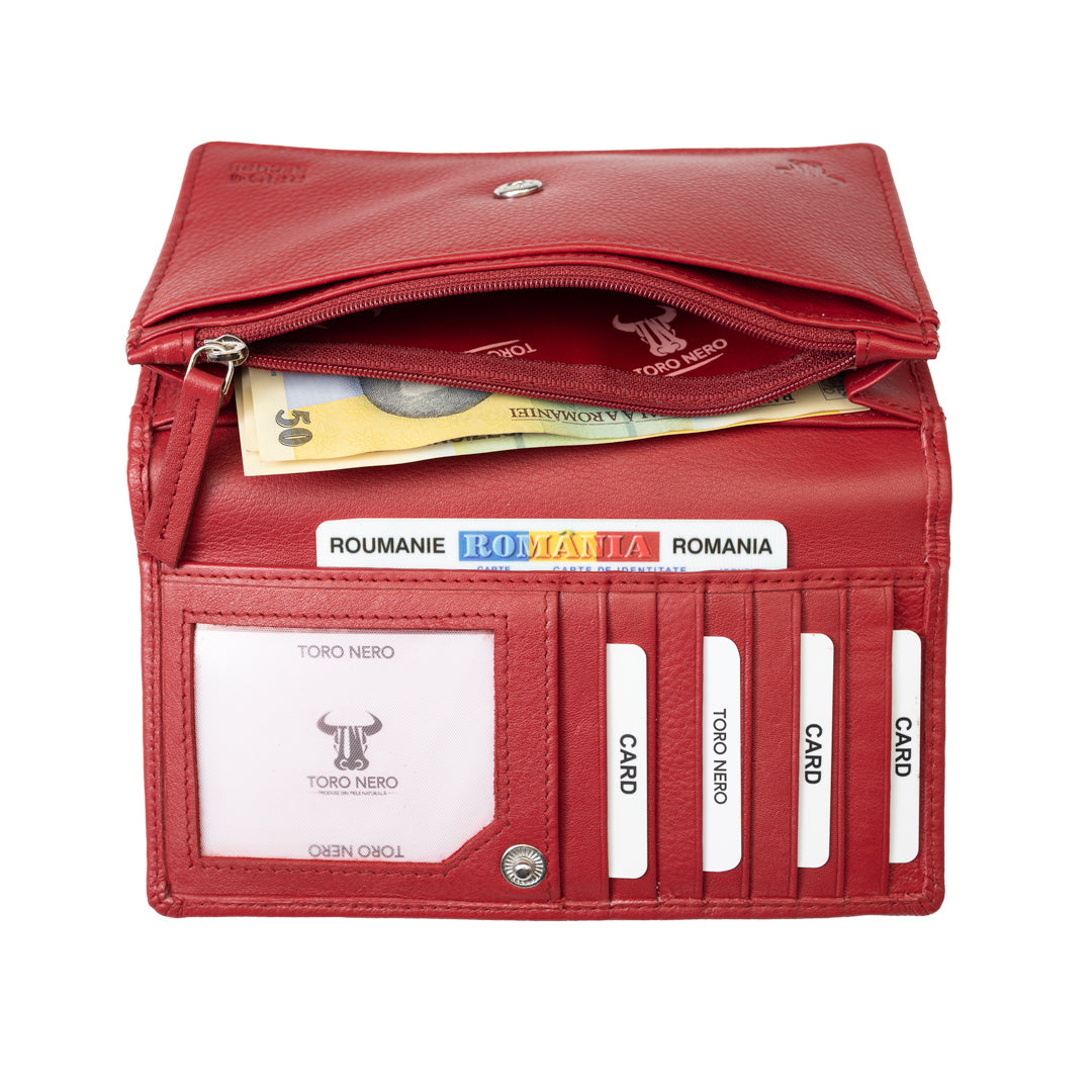 Portefeuille femme en cuir véritable rouge Cloudy, protection RFID