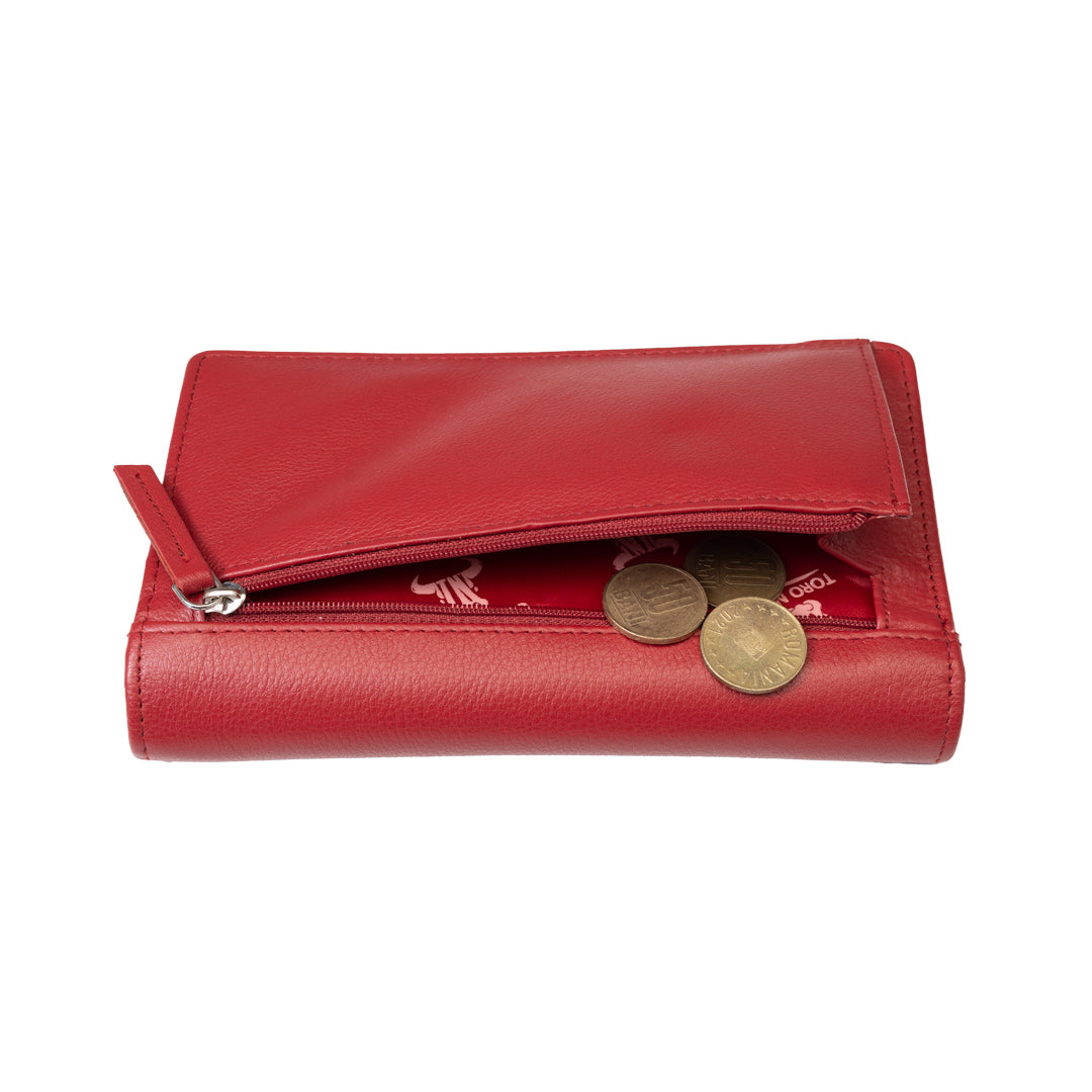 Portefeuille femme en cuir véritable rouge Cloudy, protection RFID