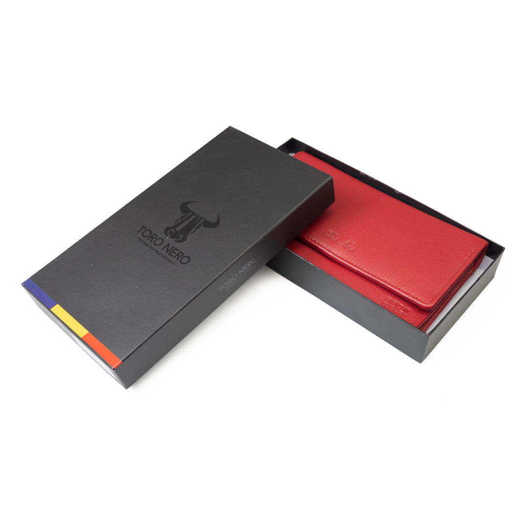 Portefeuille femme en cuir véritable rouge Cloudy, protection RFID