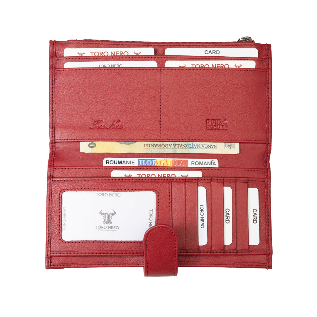 Portafoglio donna in vera pelle rosso Cory, protezione RFID