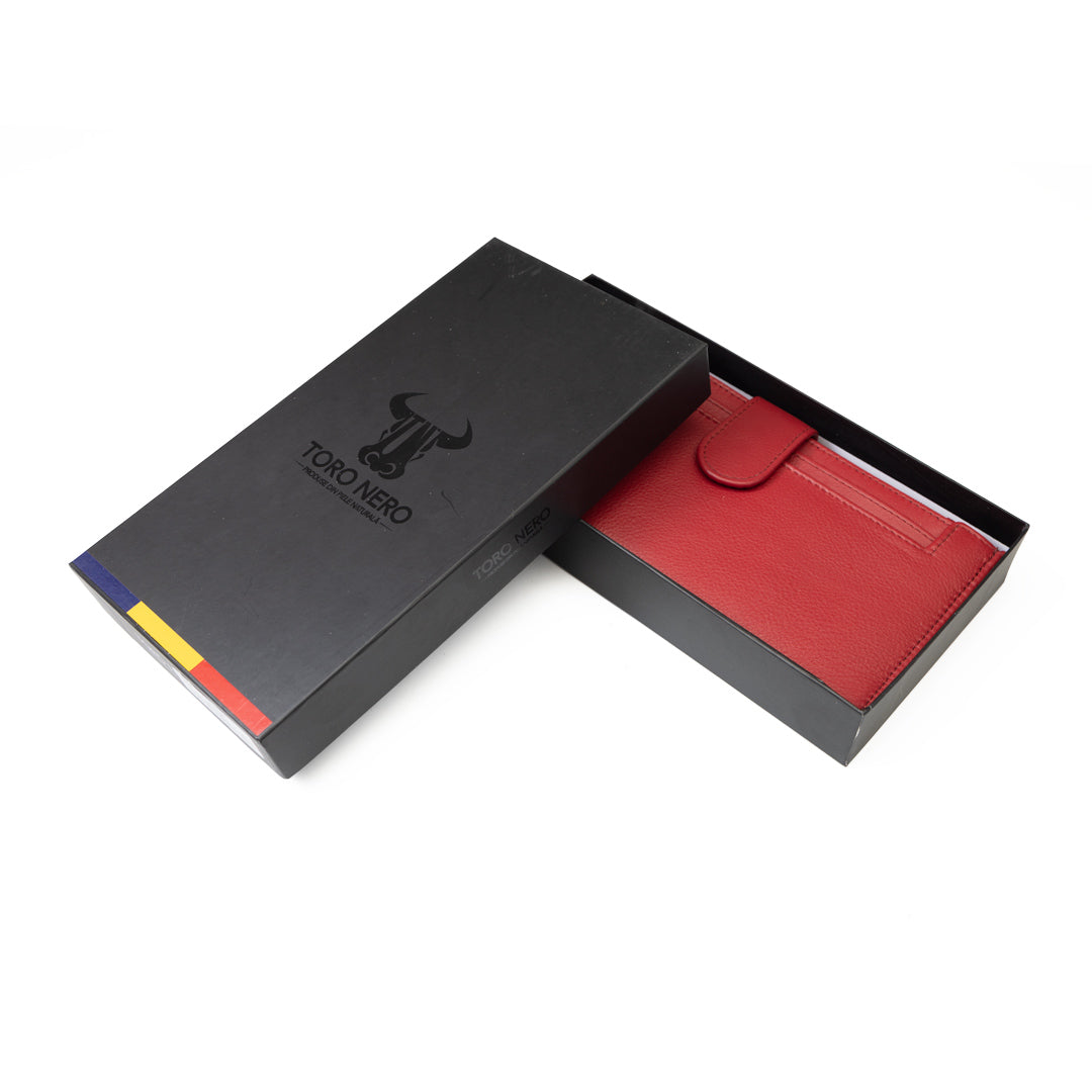 Portafoglio donna in vera pelle rosso Cory, protezione RFID