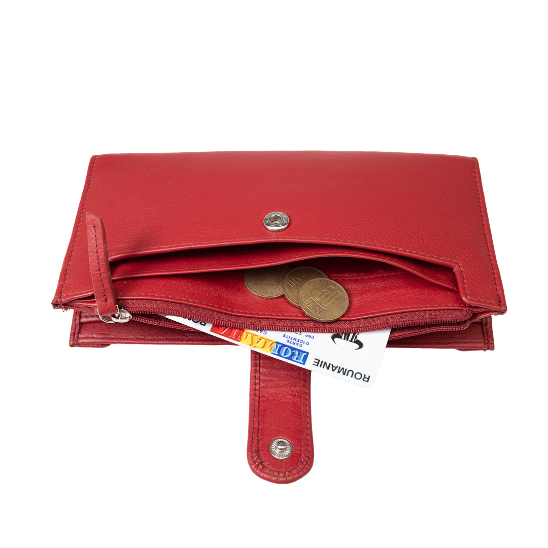 Portafoglio donna in vera pelle rosso Cory, protezione RFID
