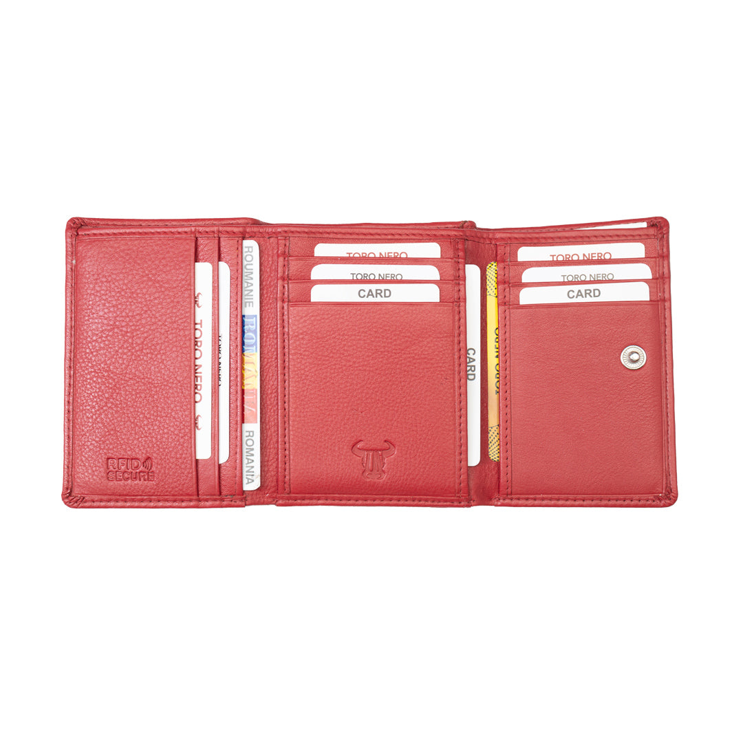 Portafoglio donna in pelle naturale rosso Ellis, protezione RFID