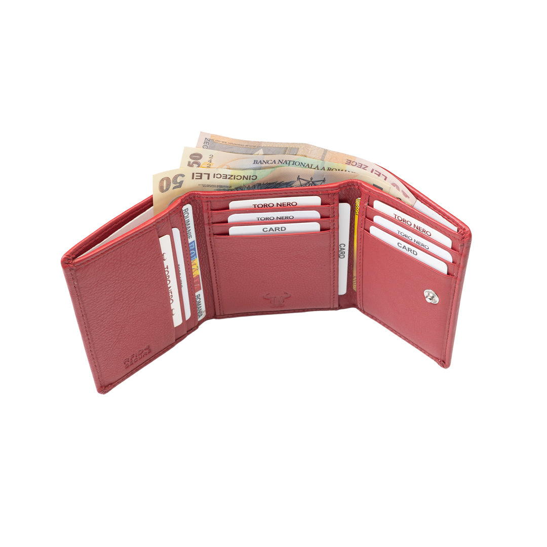 Portafoglio donna in pelle naturale rosso Ellis, protezione RFID