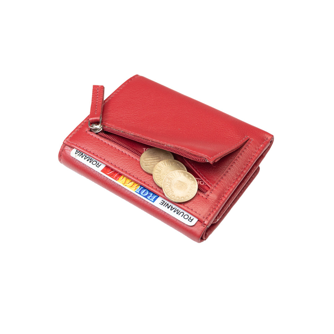 Portafoglio donna in pelle naturale rosso Ellis, protezione RFID