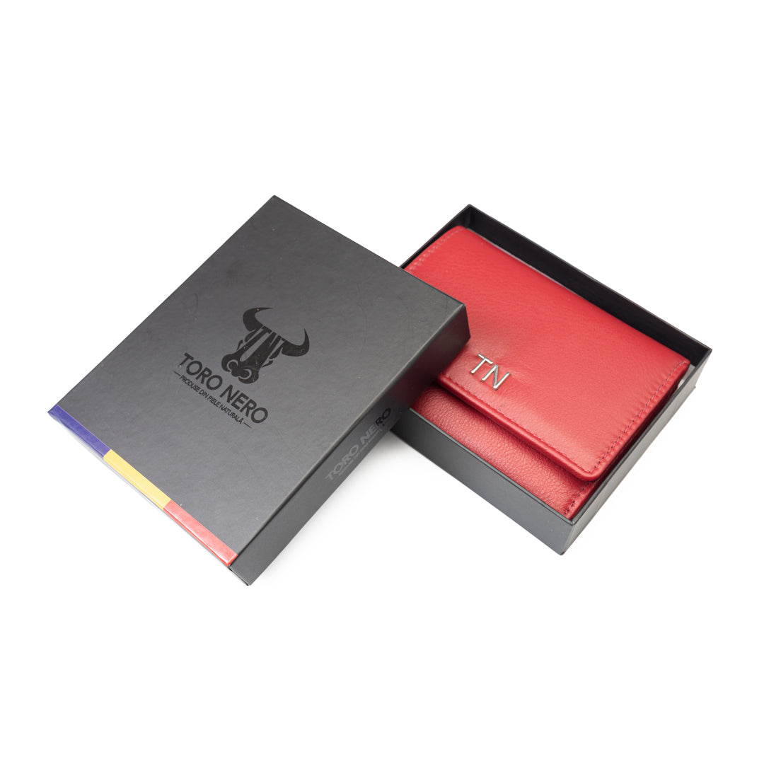 Portafoglio donna in pelle naturale rosso Ellis, protezione RFID
