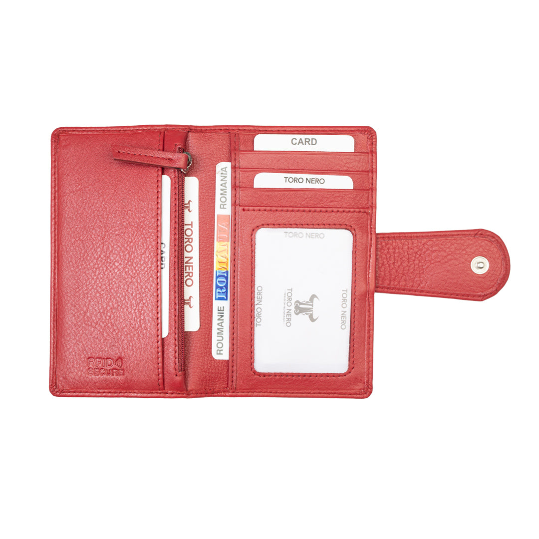 Portafoglio da donna in vera pelle rosso Mia, protezione RFID