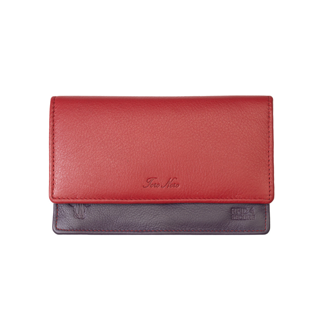 Portafoglio da donna in vera pelle rosso-viola Cloudy, protezione RFID