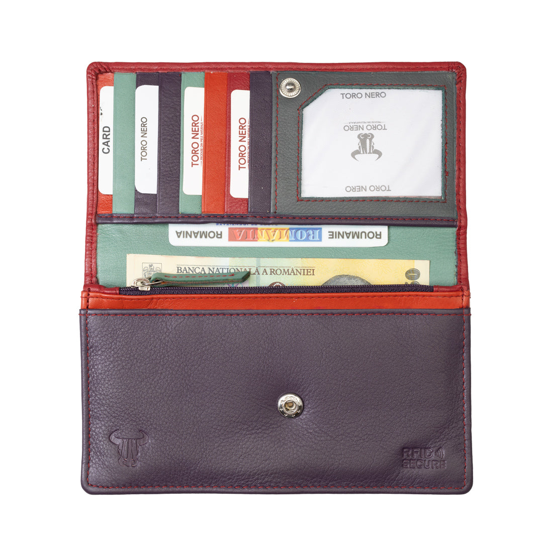 Portafoglio da donna in vera pelle rosso-viola Cloudy, protezione RFID