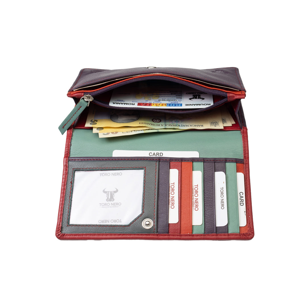 Portafoglio da donna in vera pelle rosso-viola Cloudy, protezione RFID
