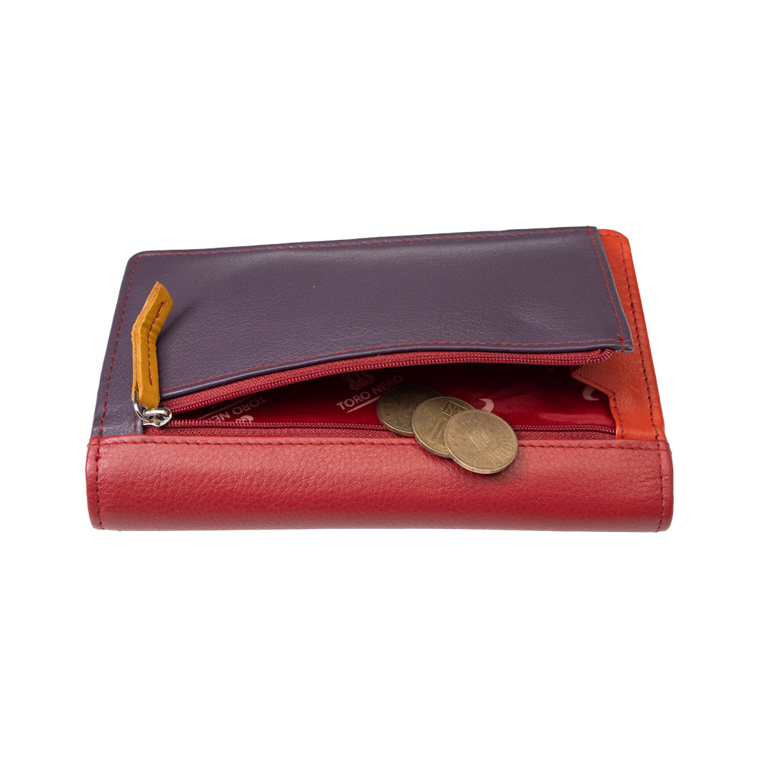 Portafoglio da donna in vera pelle rosso-viola Cloudy, protezione RFID
