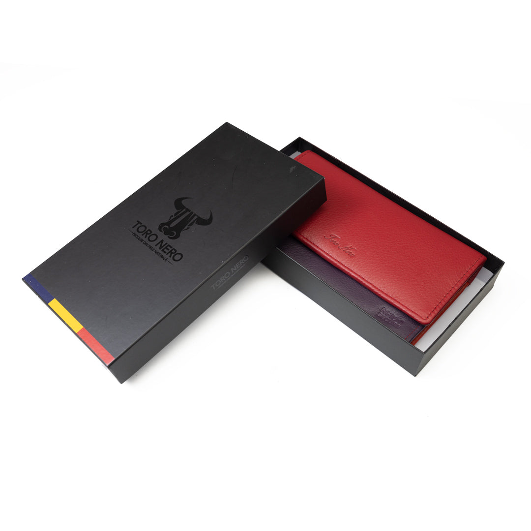 Portafoglio da donna in vera pelle rosso-viola Cloudy, protezione RFID