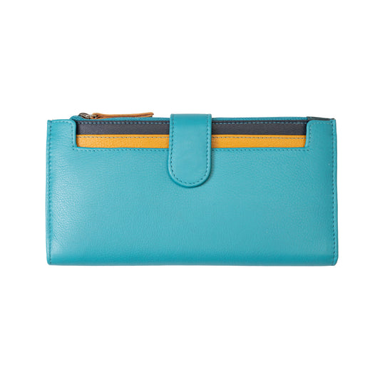 Portafoglio donna in vera pelle turchese Cory, protezione RFID