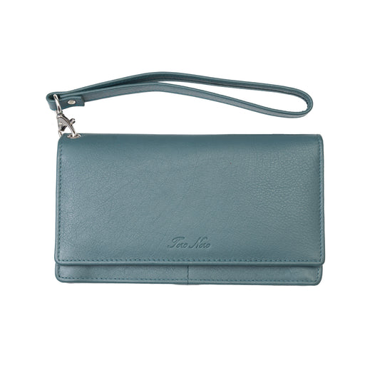 Portafoglio donna in vera pelle verde Chiara, protezione Rfid