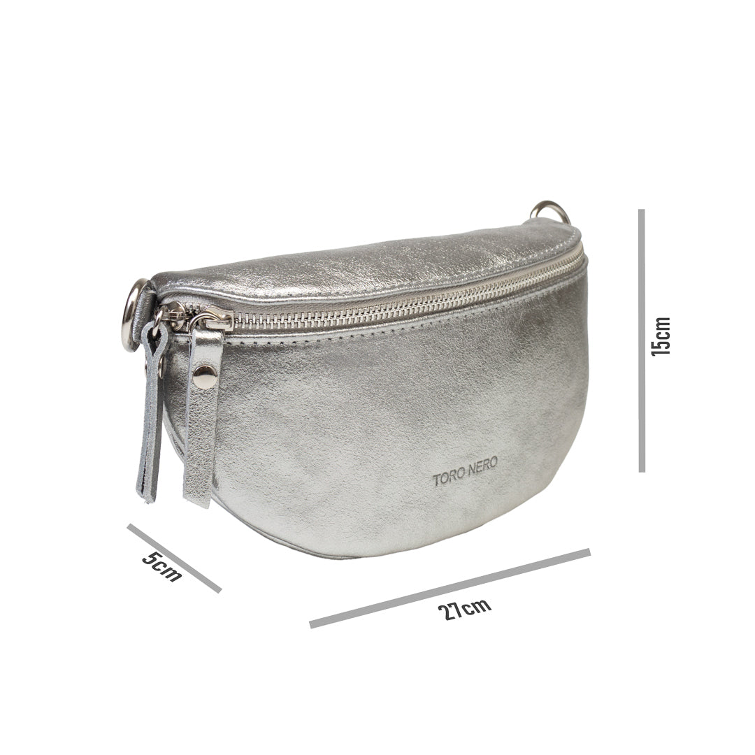 Marsupio donna in vera pelle color argento Waist Glam