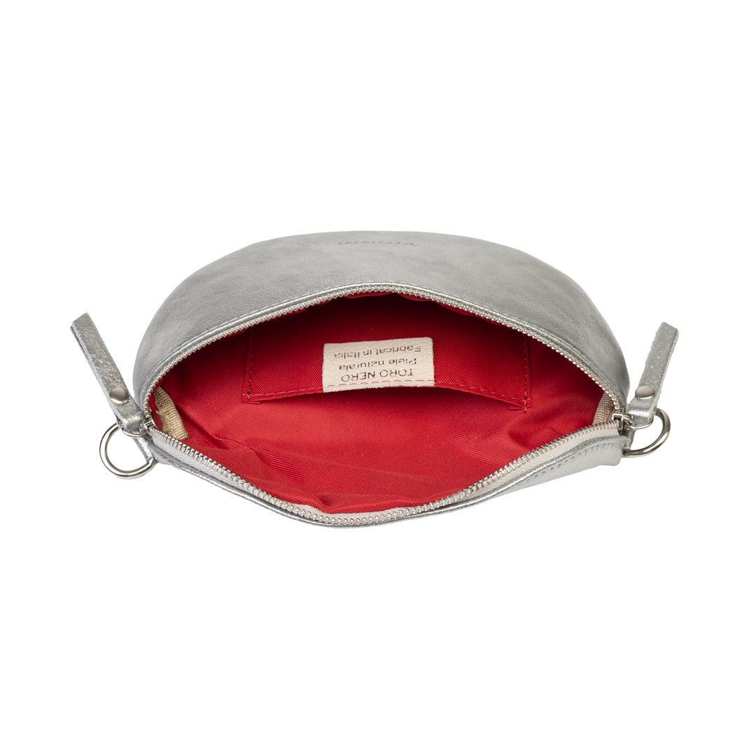Damen-Gürteltasche aus echtem Leder Silber Waist Glam