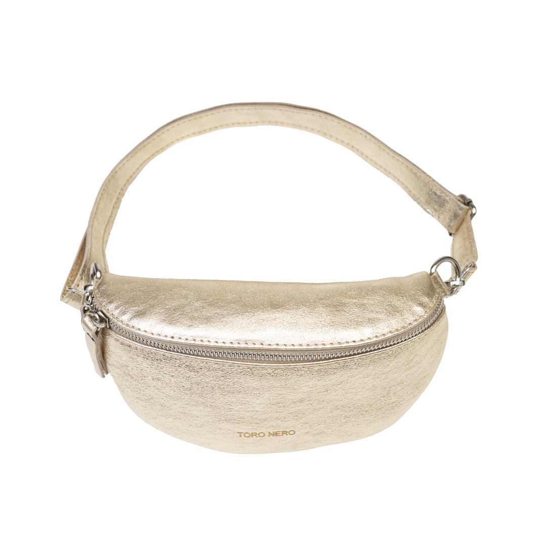 Damen-Gürteltasche aus echtem Leder Gold Waist Glam