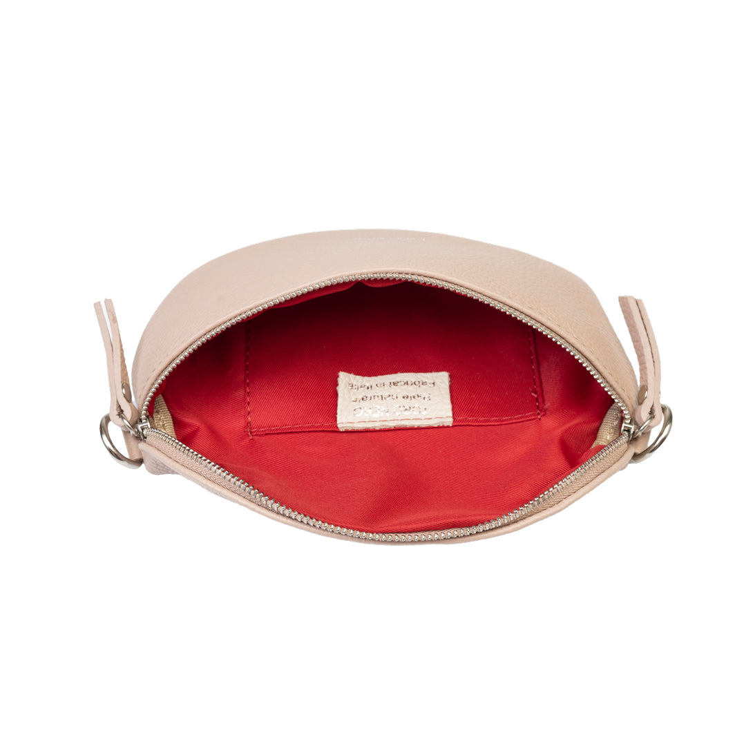 Damen-Bauchtasche aus hellrosafarbenem Echtleder, Waist Glam