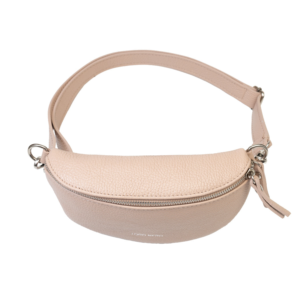 Damen-Bauchtasche aus hellrosafarbenem Echtleder, Waist Glam