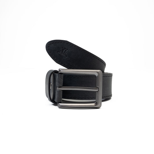 Cintura da uomo in pelle naturale nera Denim