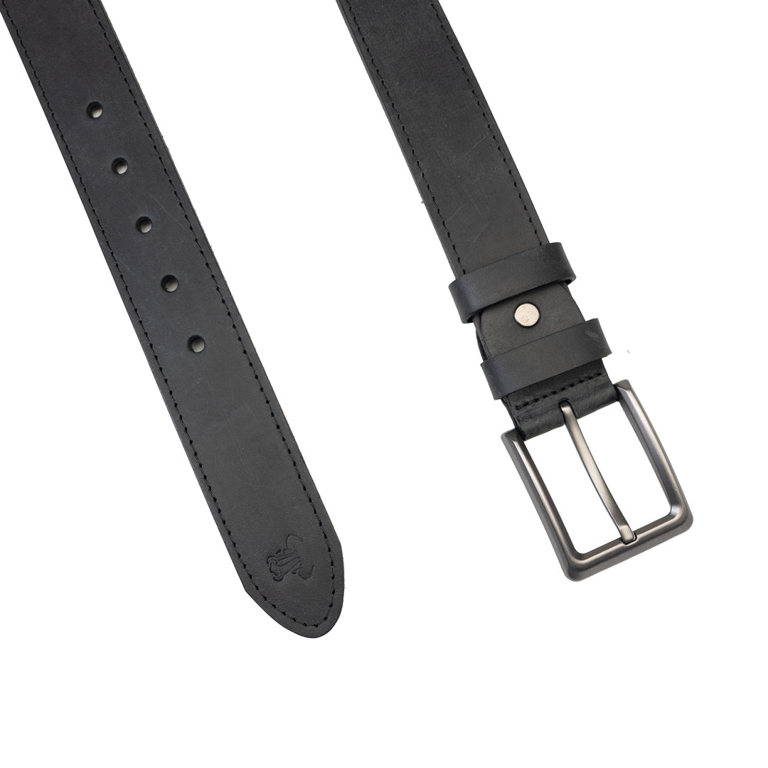 Cintura da uomo in pelle naturale nera Denim