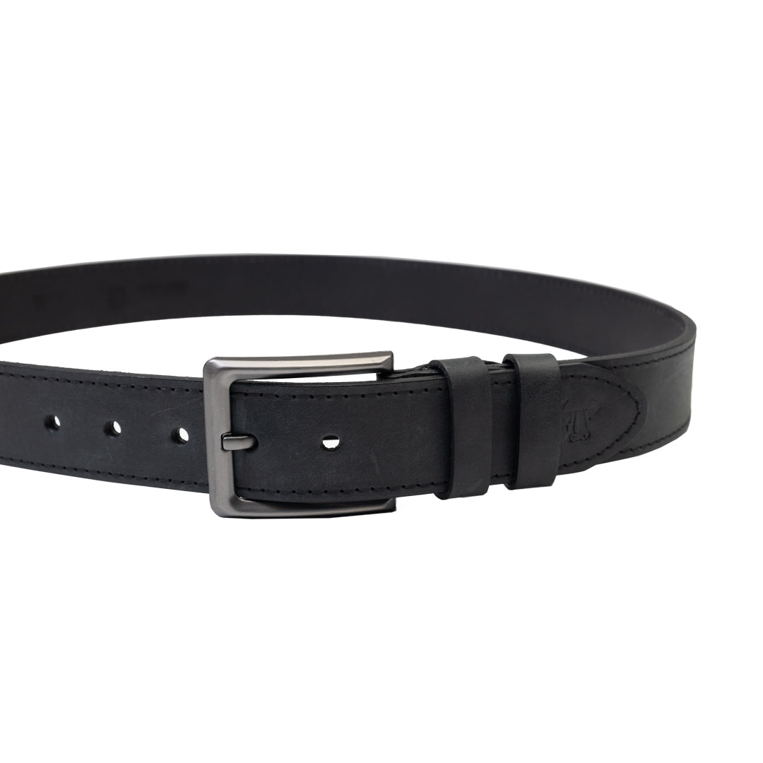 Cintura da uomo in pelle naturale nera Denim