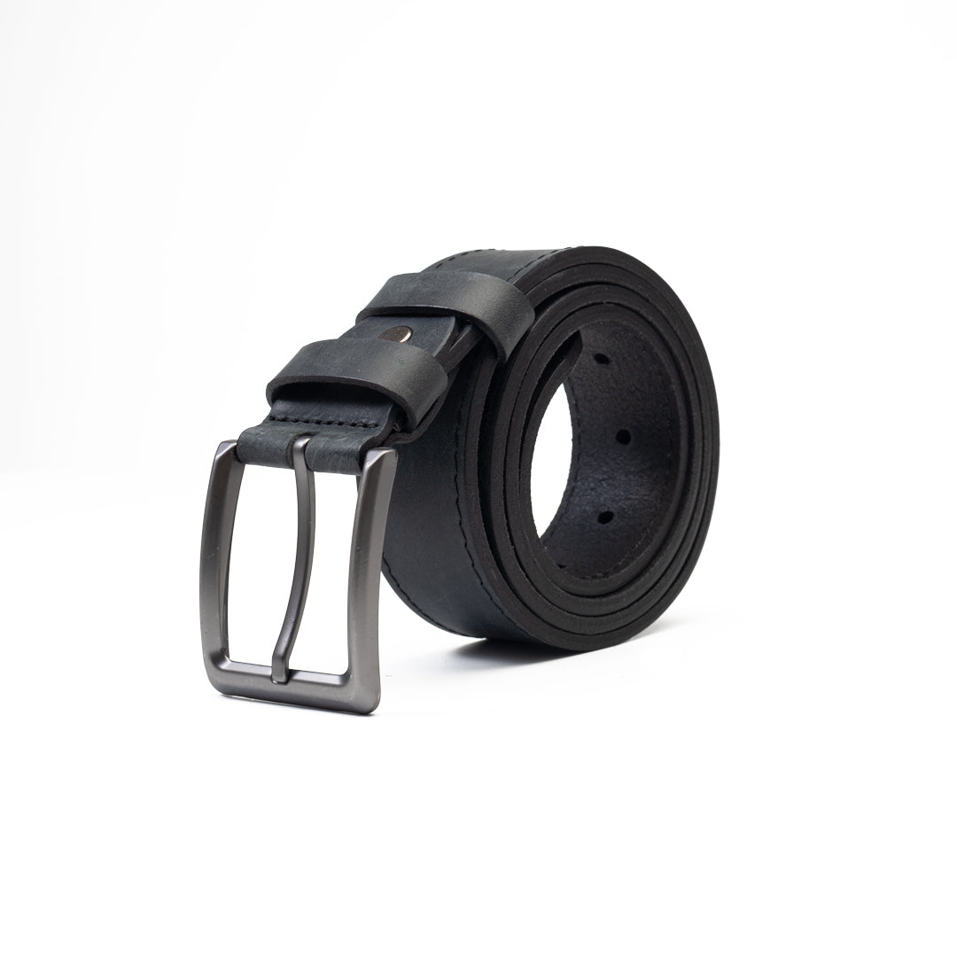 Cintura da uomo in pelle naturale nera Denim