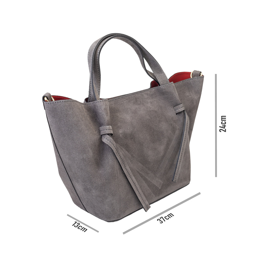 Borsa da donna in pelle scamosciata naturale grigia Loretta