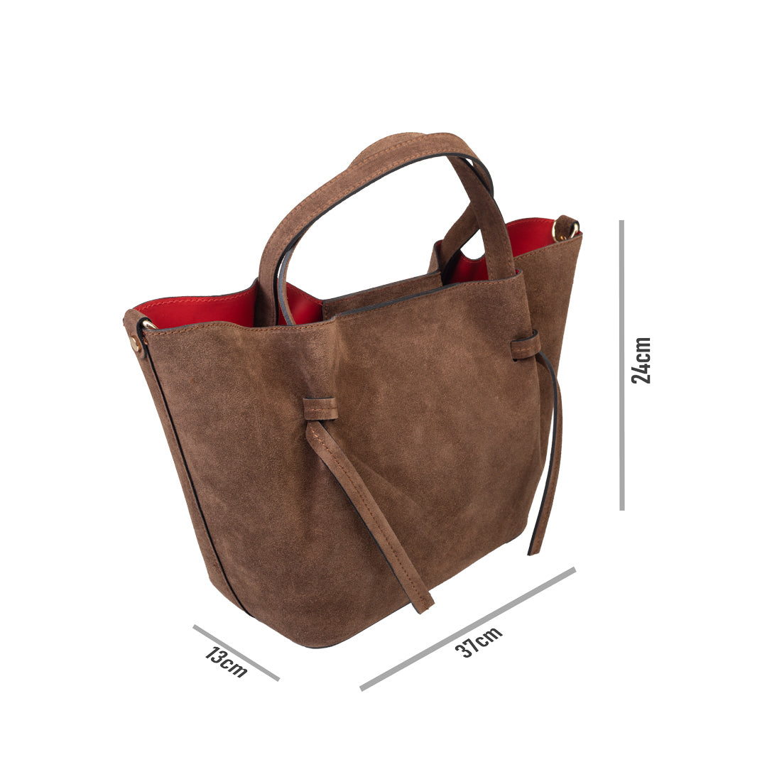 Borsa da donna in pelle scamosciata naturale marrone Loretta