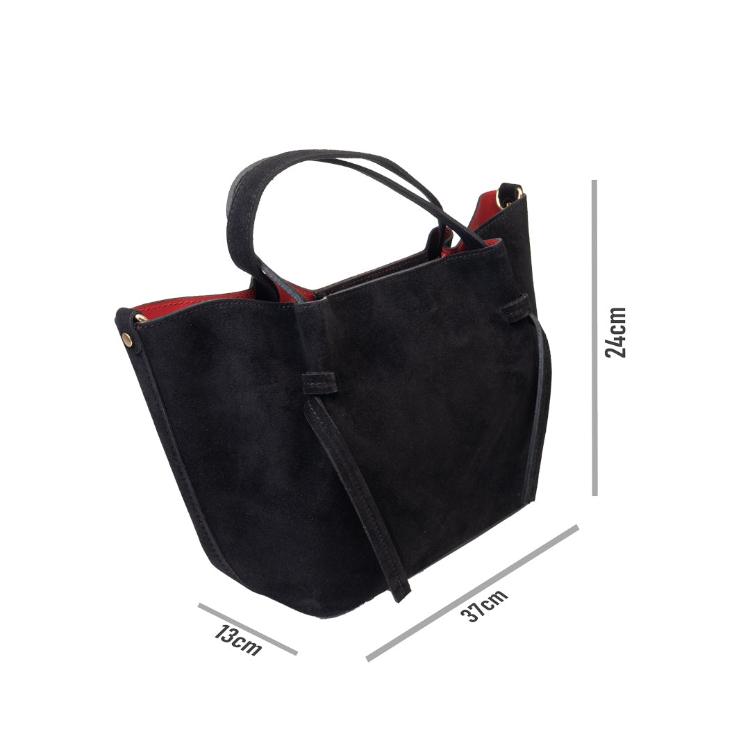 Borsa da donna in pelle scamosciata naturale nera Loretta