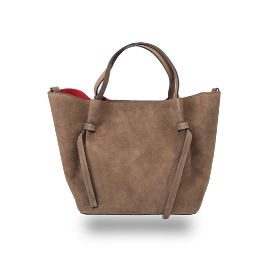Borsa da donna in pelle scamosciata naturale tortora scuro Loretta