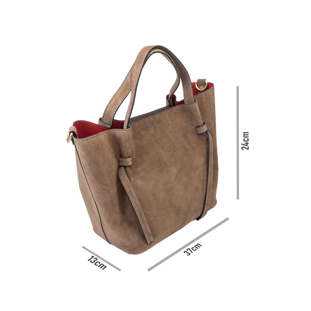 Borsa da donna in pelle scamosciata naturale tortora scuro Loretta