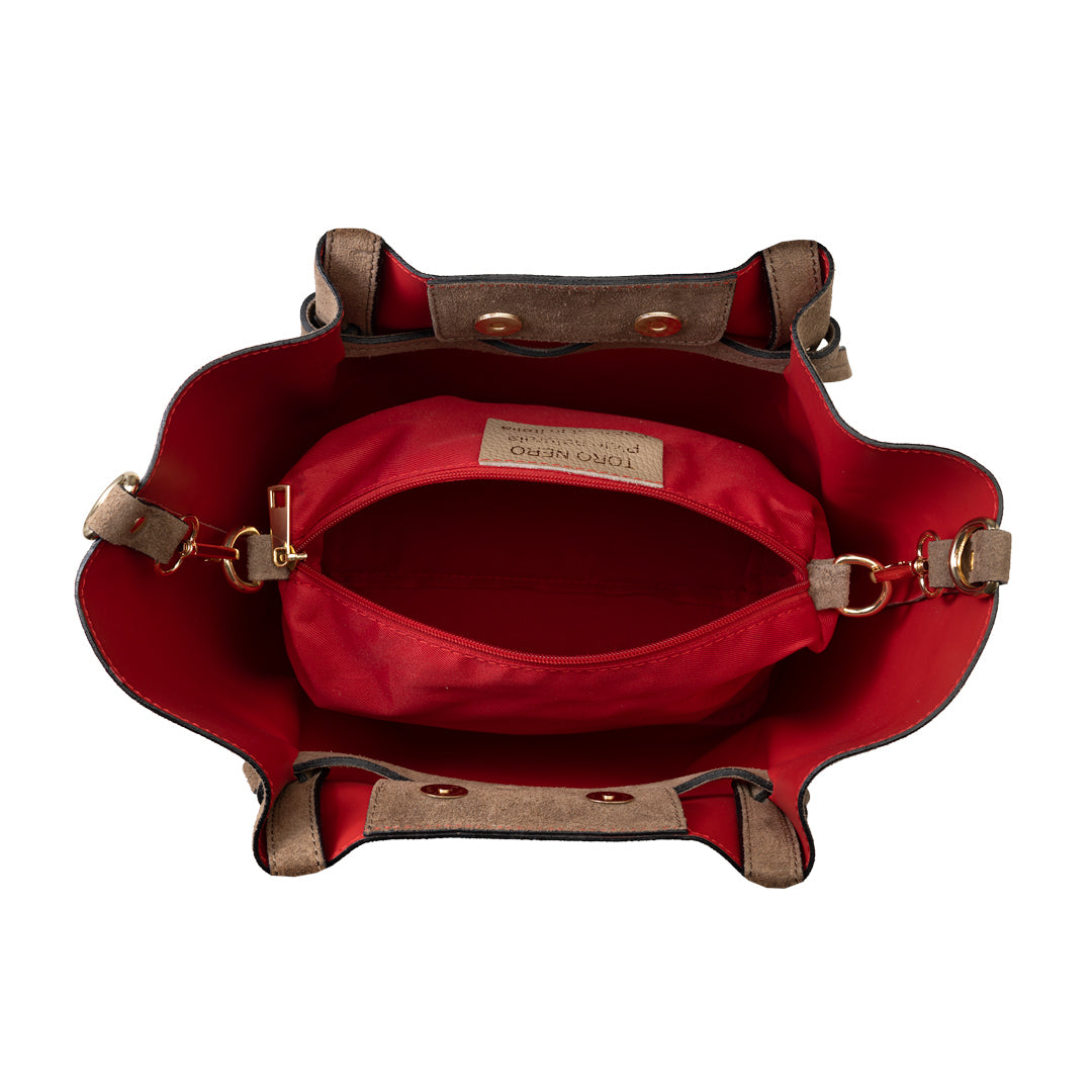Borsa da donna in pelle scamosciata naturale tortora scuro Loretta